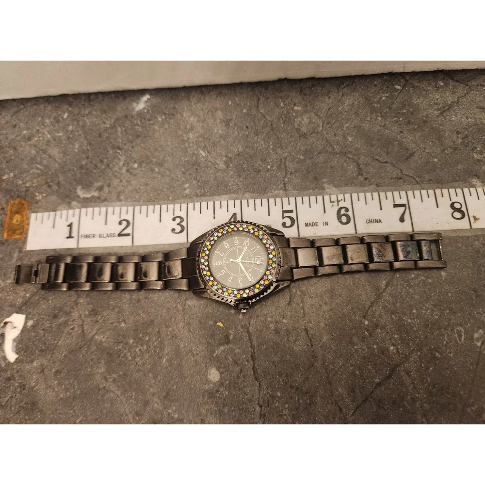 Joan Rivers Black Watch Stainless Steel Band Rhinestone Accent Elegant Timepiece